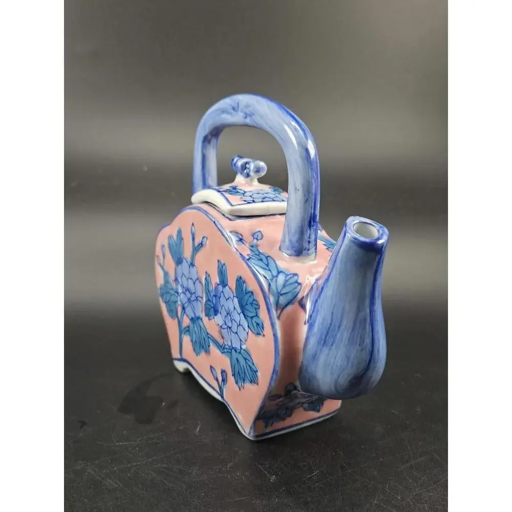 Ben Rickert Chinoiserie Teapot Blue Pink Floral Ceramic Asian Decor 5 In Tall - Picture 5 of 9